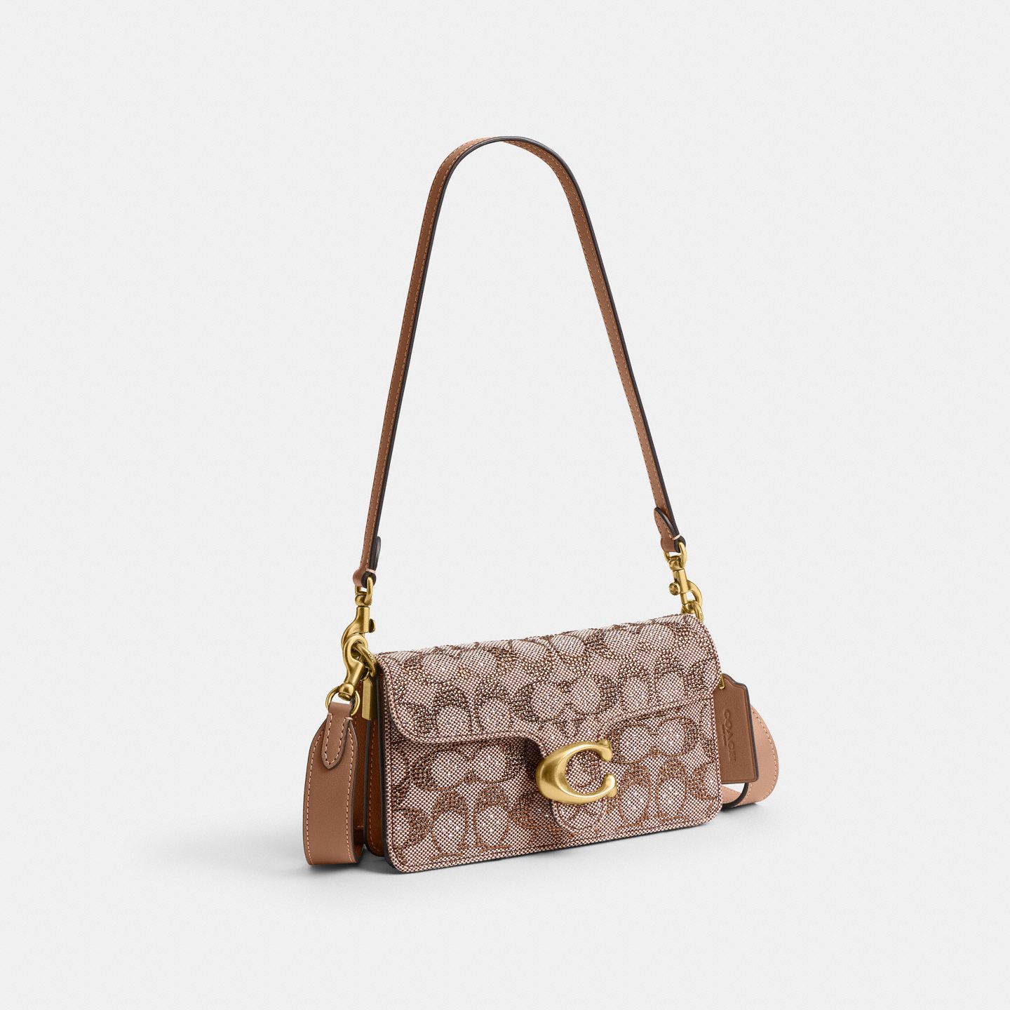Женская сумка Coach Soft Tabby Shoulder Bag 20 In Crystal Signature Jacquard, цвет: Латунный / Серо-бежевый — фото 2