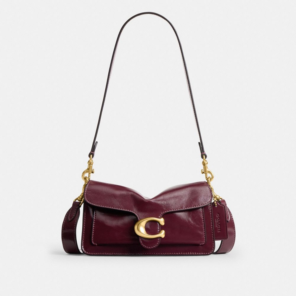 COACH®,Tabby Shoulder Bag 20,Leather,Crossbody,Logo,2 in 1,Insulated,Gold Metal,Formal,Maroon,Front View