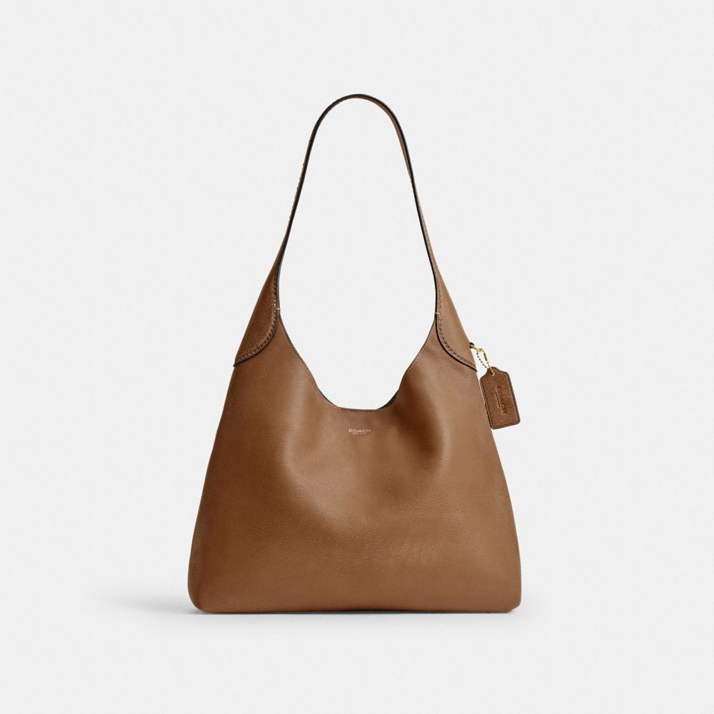 COACH®, ブルックリン ショルダー バッグ 34・ラブド レザー, ショルダーバッグ,ﾌﾞﾗｽ/ﾊﾆｰ ﾌﾞﾗｳﾝ,Front View