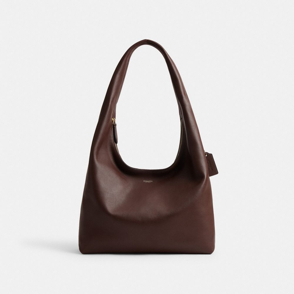 COACH®,Pillow Brooklyn Shoulder Bag 34,Leather,Cotton,Hobo,Brass,Casual,Brown,Front View