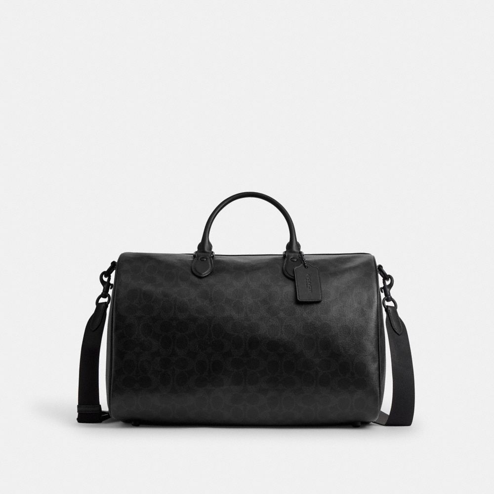 COACH®,Sac Satchel Rowan 40 En Coton Signature,XL,Noir mat/Noir,Front View