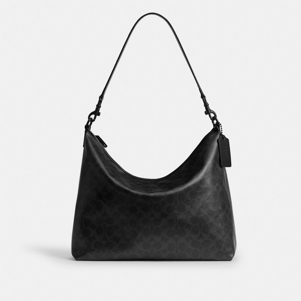 COACH®,Sac Laurel 36 En Toile Signature,Grande,Noir mat/Noir,Front View