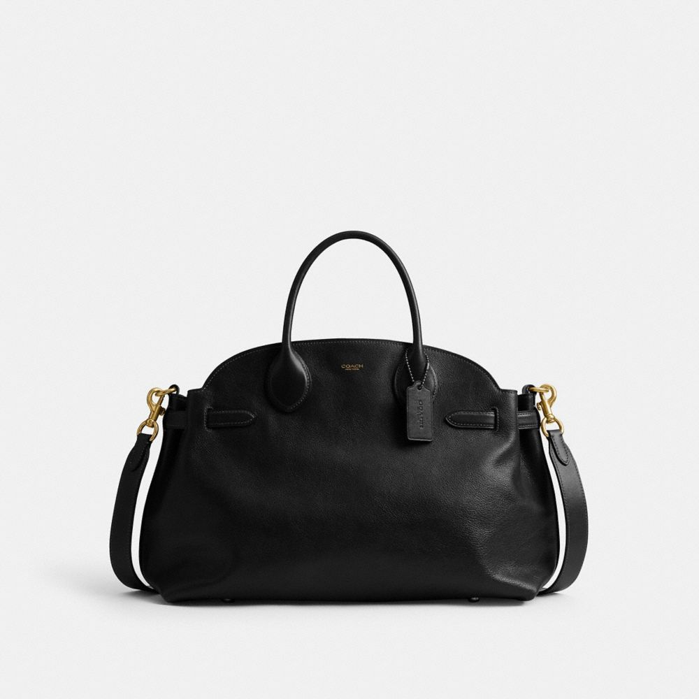 COACH®,Soft Empire Carryall Bag 40,Leather,Logo,Expandable,Brass,Work,Black,Front View