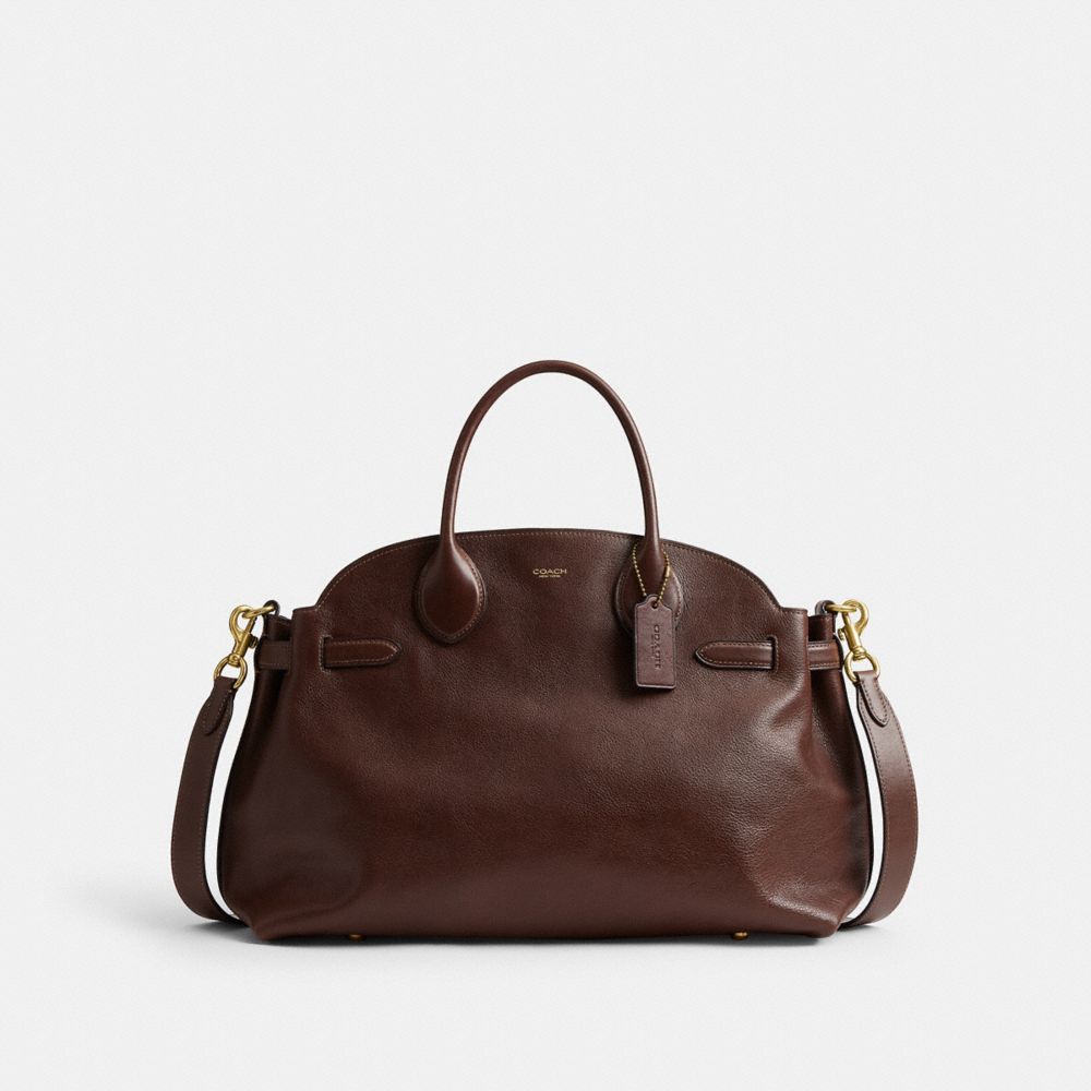 COACH®,Soft Empire Carryall Bag 40,Leather,Logo,Expandable,Brass,Work,Brown,Front View