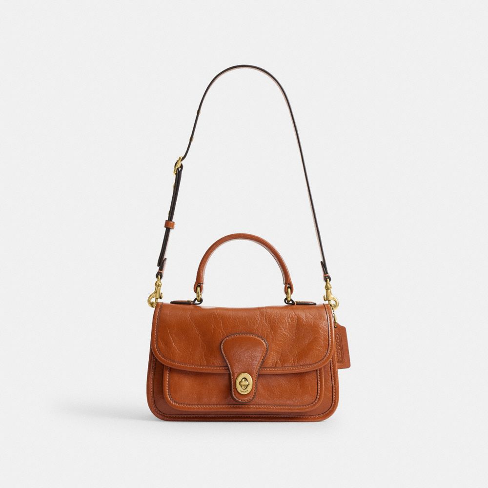 COACH®,Metropolitan Bag 24,Leather,Crossbody,Metal Material,Metal,Logo,Adjustable,Waterproof,Brass,Work,Brown,Front View