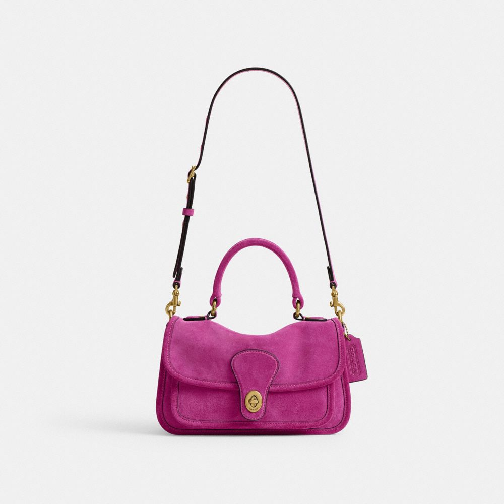 COACH®,Metropolitan Bag 24,Calfskin Leather,Suede,Satchel,Crossbody,Adjustable,Brass,Work,Pink,Front View