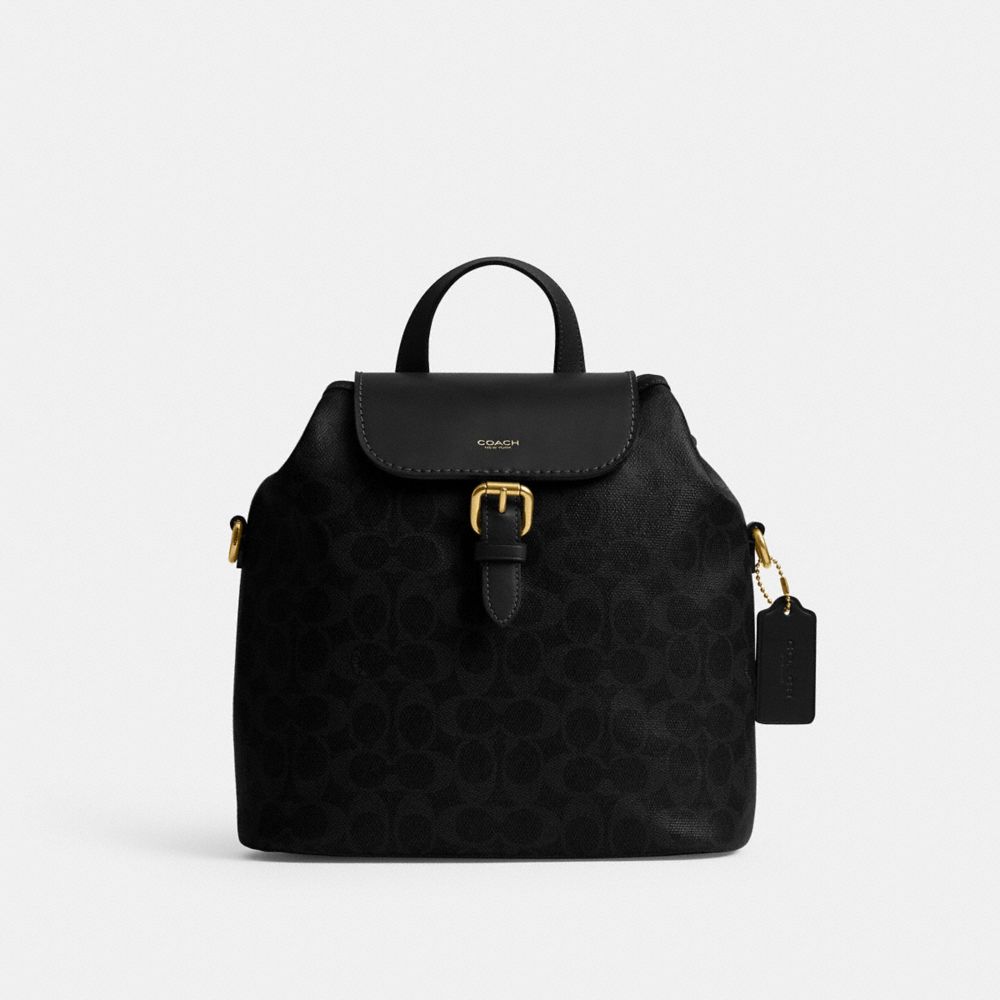 COACH®, パス バックパック・シグネチャー キャンバス, リュック＆バックパック,ﾌﾞﾗｽ/ﾌﾞﾗｯｸ ﾌﾞﾗｯｸ,Front View