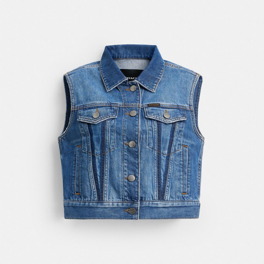 COACH®,Shrunken Denim Workwear Vest,,Front View