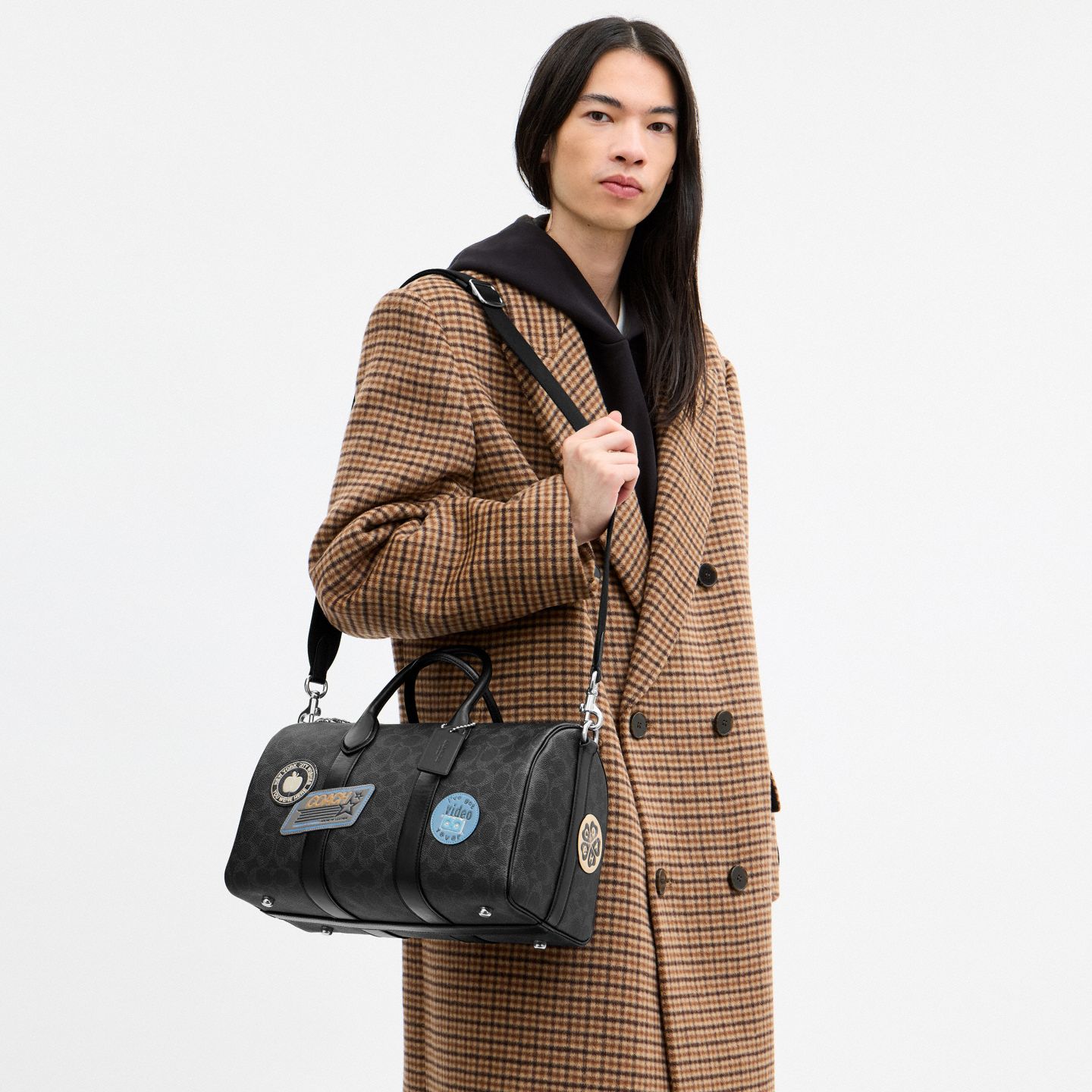 Мужская сумка Coach Compass Bag 35 With Stickers In Signature UpcraftedLeather, цвет: Чёрный — фото 5