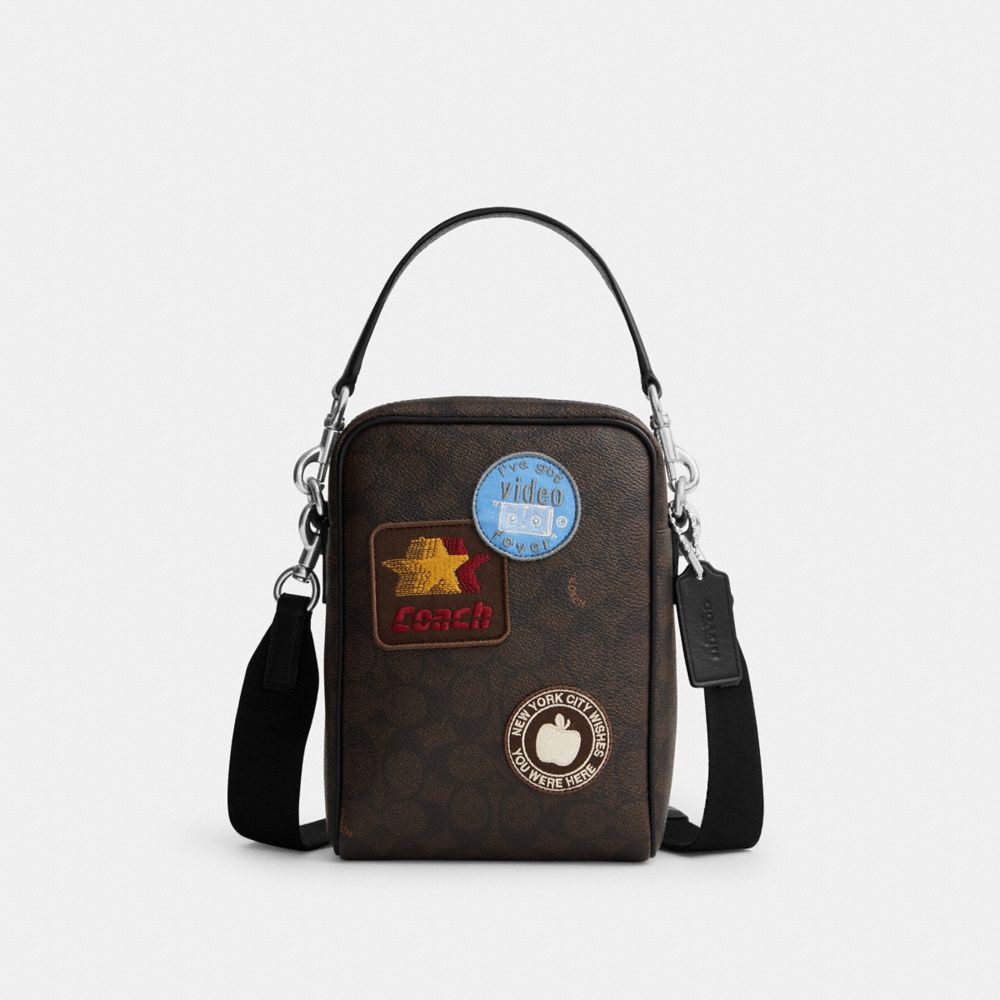 COACH®,Tristan Crossbody Bag 14 In Signature Canvas With Patches,,Front View