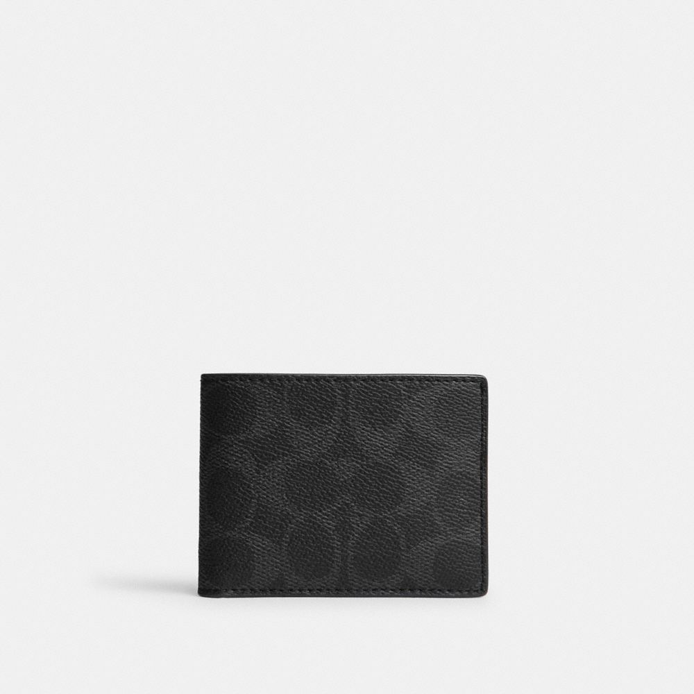 COACH®,Slim Billfold Wallet In Signature UpcraftedLeather,Leather,Synthetic,Bi Fold,Logo,Sustainable,Casual,Father's Day,Black,Front View