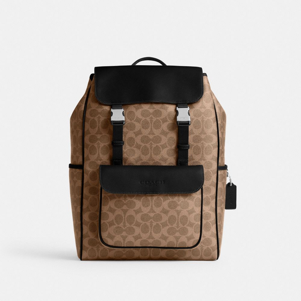 COACH®,Mochila Jaron En Lona Signature,XL,Argent/Tabac/Noir,Front View