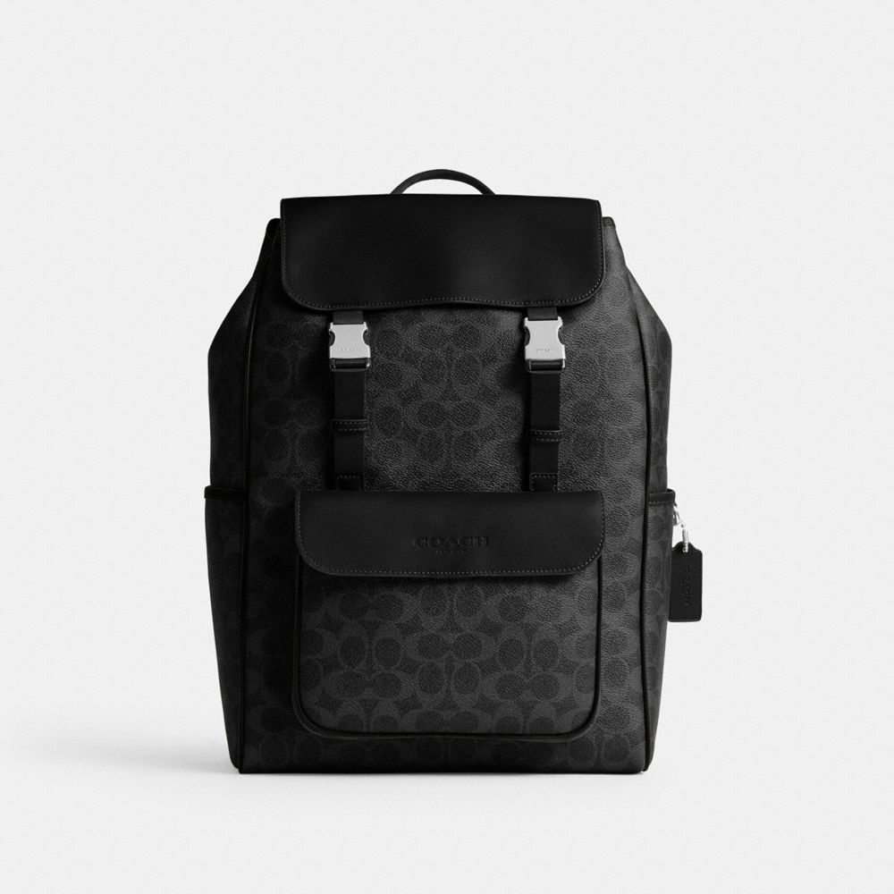 COACH®,Zaino Jaron In Signature Canvas,X-Large,Zilver/Zwart Signature,Front View