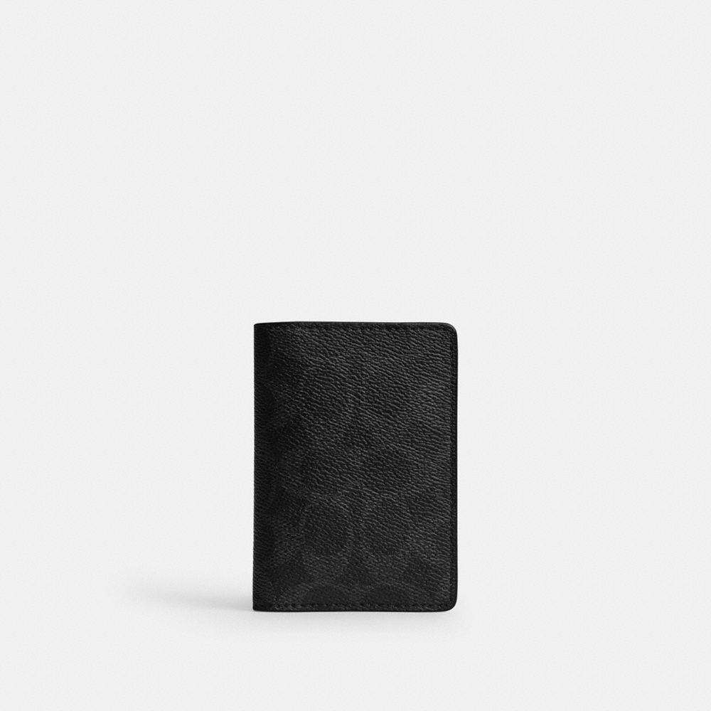 COACH®,Portefeuille à Cartes En Cuir Signature Upcrafted,Noir Signature,Front View