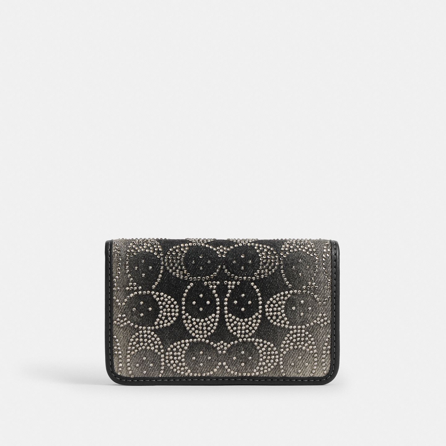Женский кошелёк Coach Essential Slim Card Case With Crystal Signature, цвет: Серебряный / Чёрный — фото 1