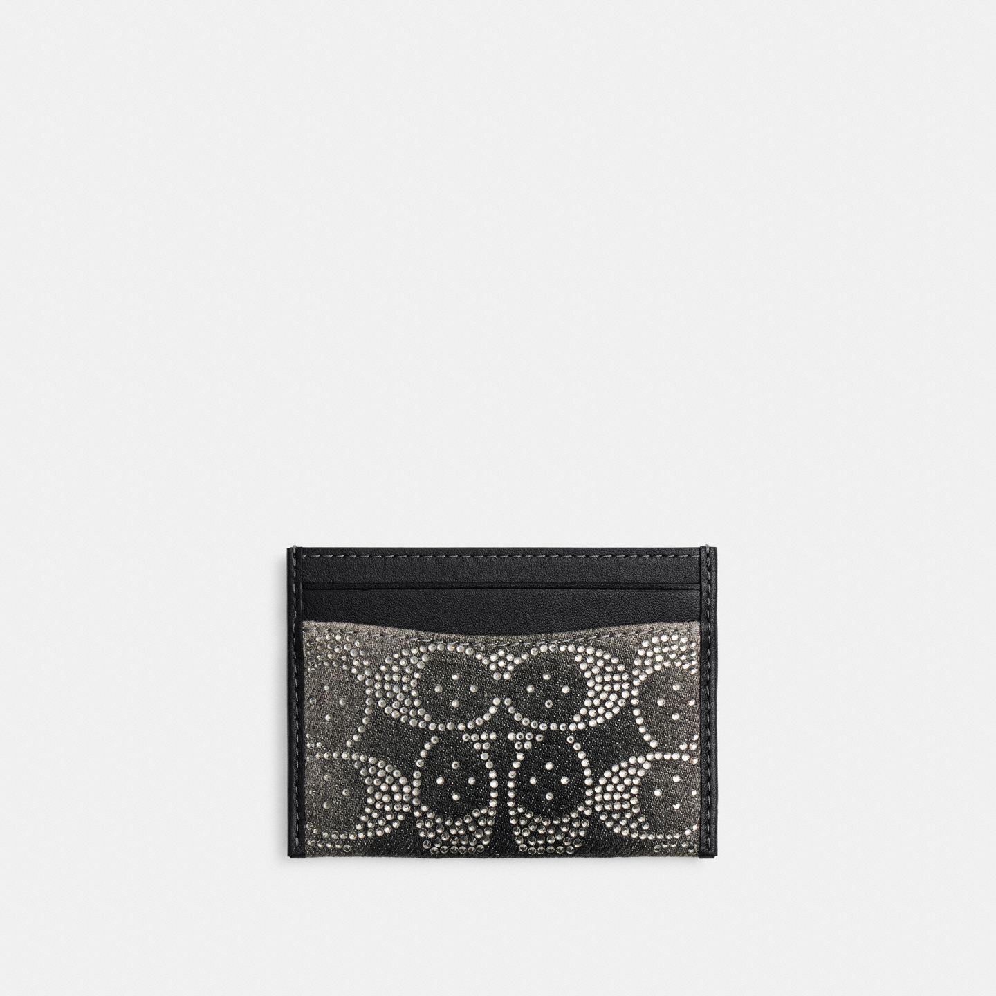 Женский кошелёк Coach Essential Card Case With Crystal Signature, цвет: Серебряный / Чёрный — фото 1