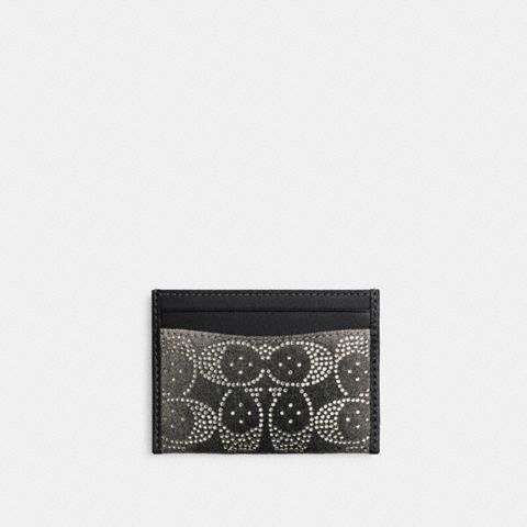 Женский кошелёк Coach Essential Card Case With Crystal Signature, цвет: Серебряный / Чёрный