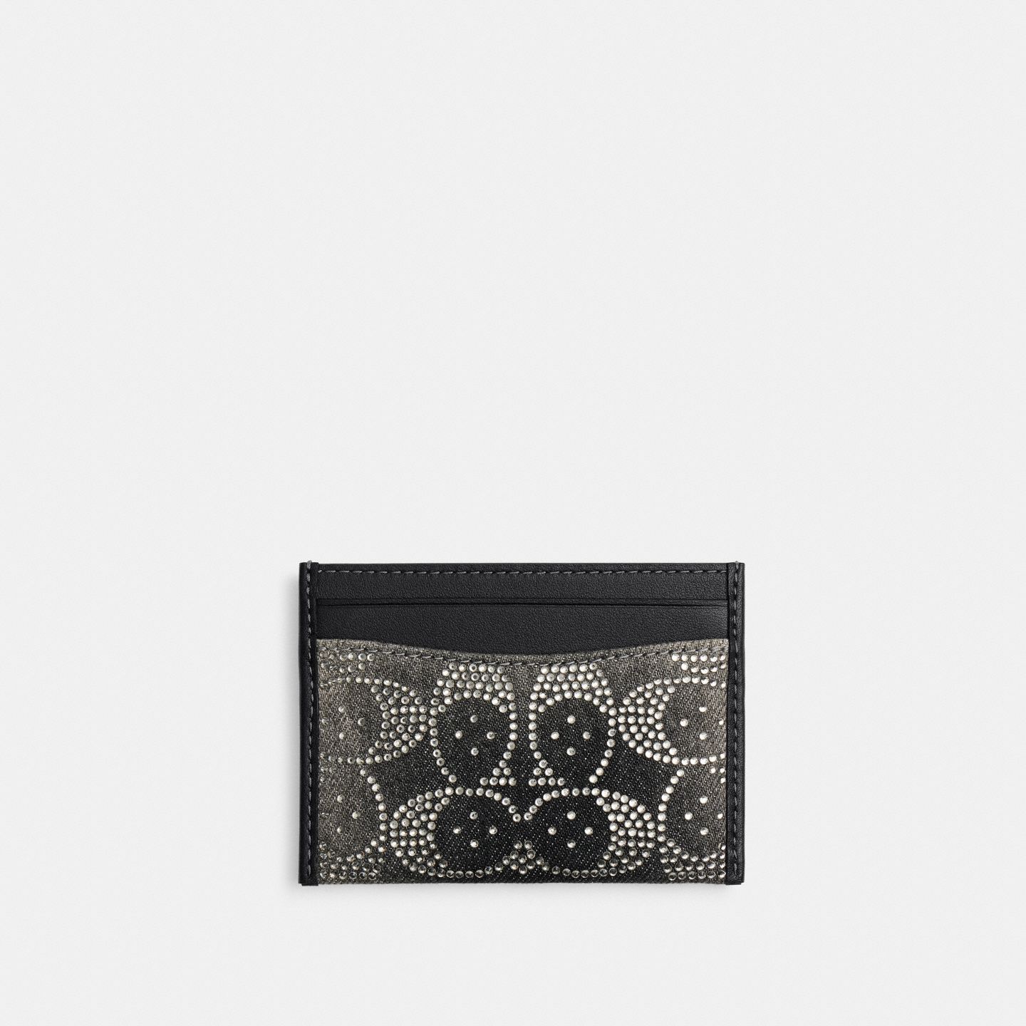 Женский кошелёк Coach Essential Card Case With Crystal Signature, цвет: Серебряный / Чёрный — фото 2