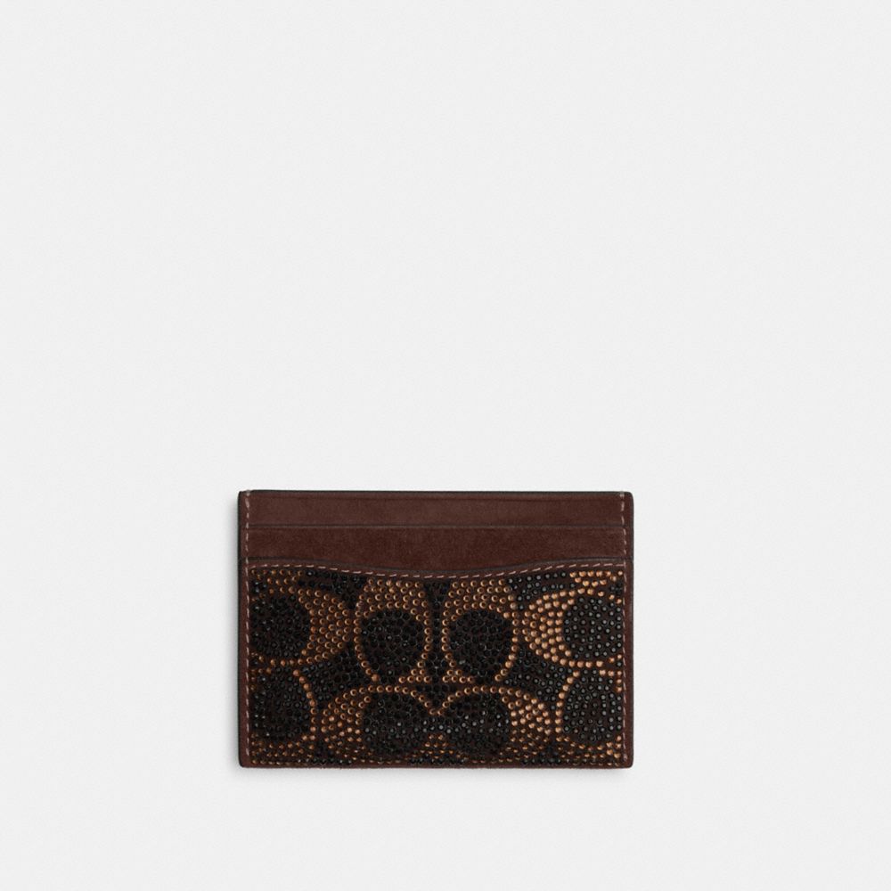 COACH®, エッセンシャル カード ケース・クリスタル シグネチャー, カードケース＆パスケース,ﾌﾞﾗｽ/ﾀﾞｰｸ ﾁｮｺﾚｰﾄ,Front View
