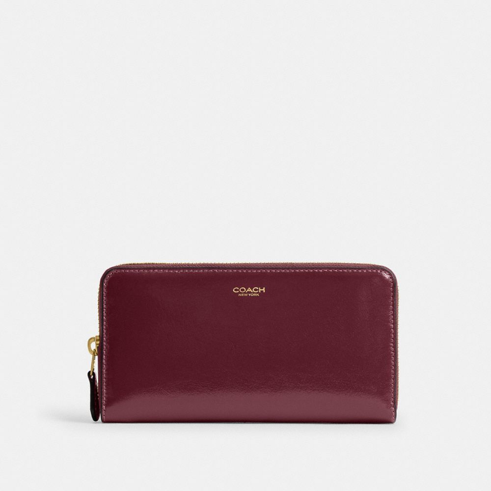 COACH®, ニューヨーク アコーディオン ジップ ウォレット, 長財布,ﾌﾞﾗｽ/ﾀﾞｰｸ ﾁｪﾘｰ,Front View