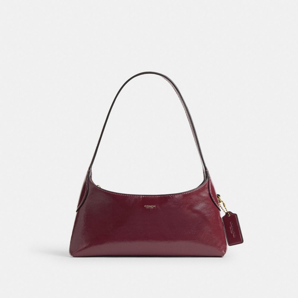 COACH®,Brooklyn Shoulder Bag 26,Leather,Hobo,Gold Metal,Casual,Maroon,Front View