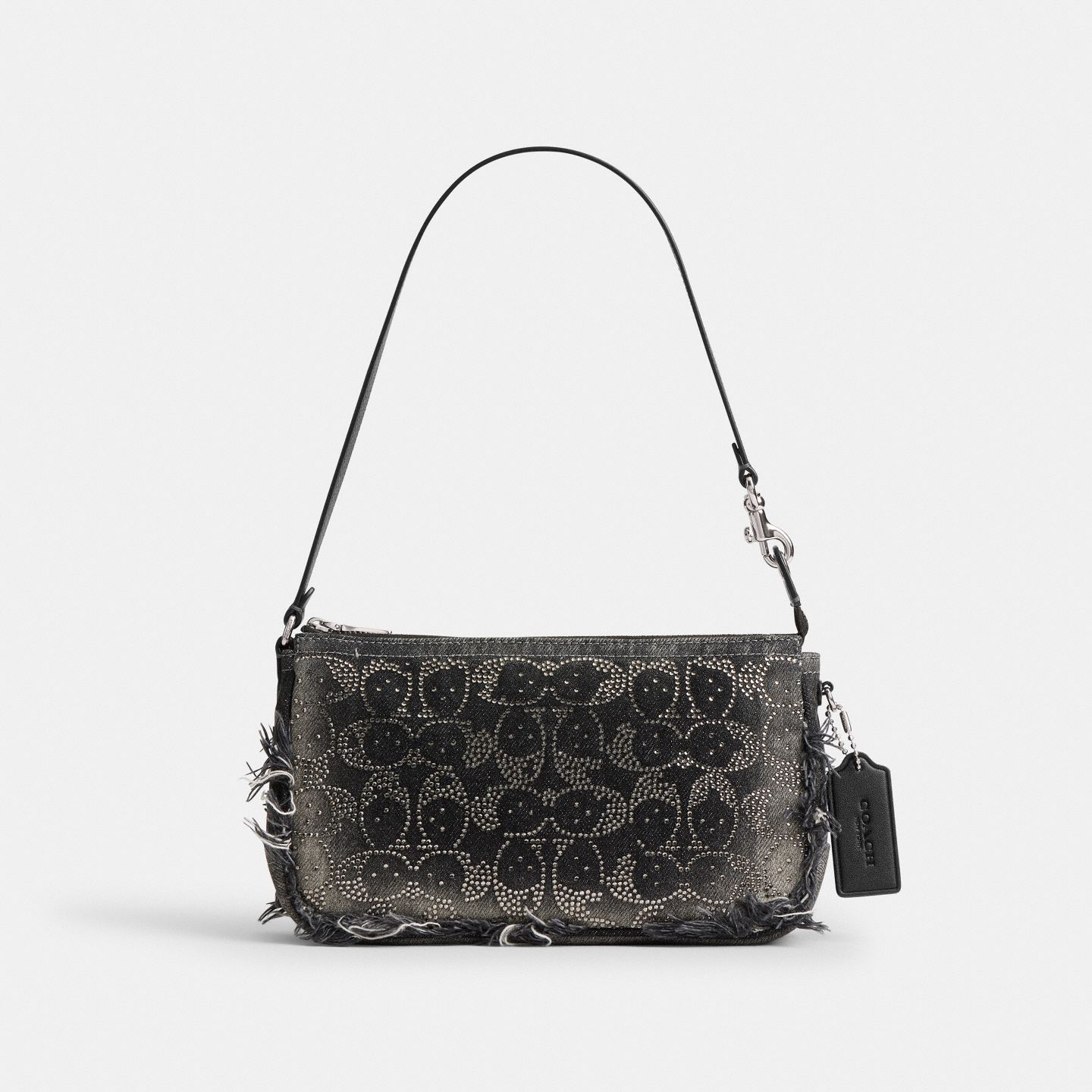Женская сумка Coach Plaza Bag In Regenerative Cotton Denim With Loved Crystal Signature, цвет: Серебряный / Чёрный — фото 1