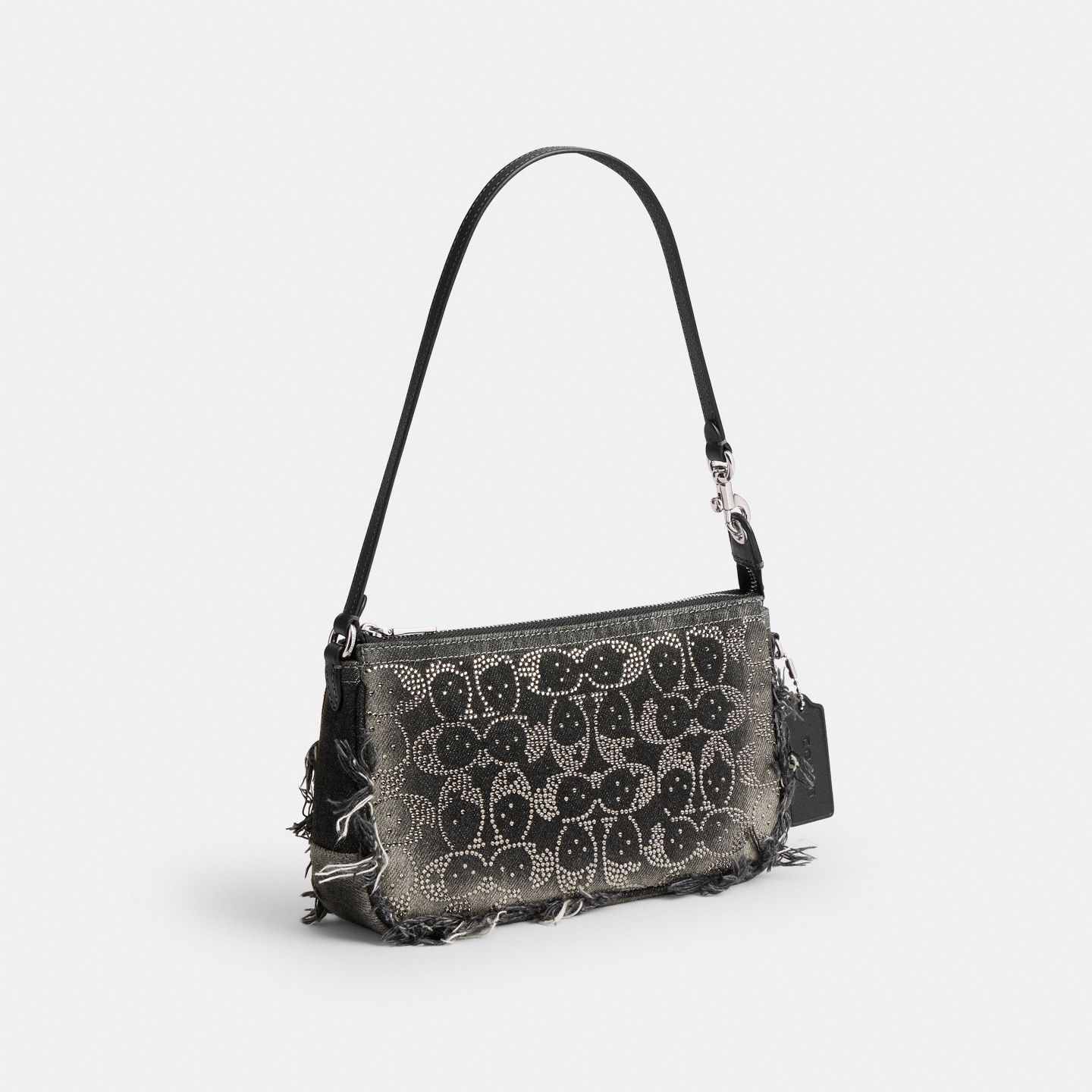 Женская сумка Coach Plaza Bag In Regenerative Cotton Denim With Loved Crystal Signature, цвет: Серебряный / Чёрный — фото 2