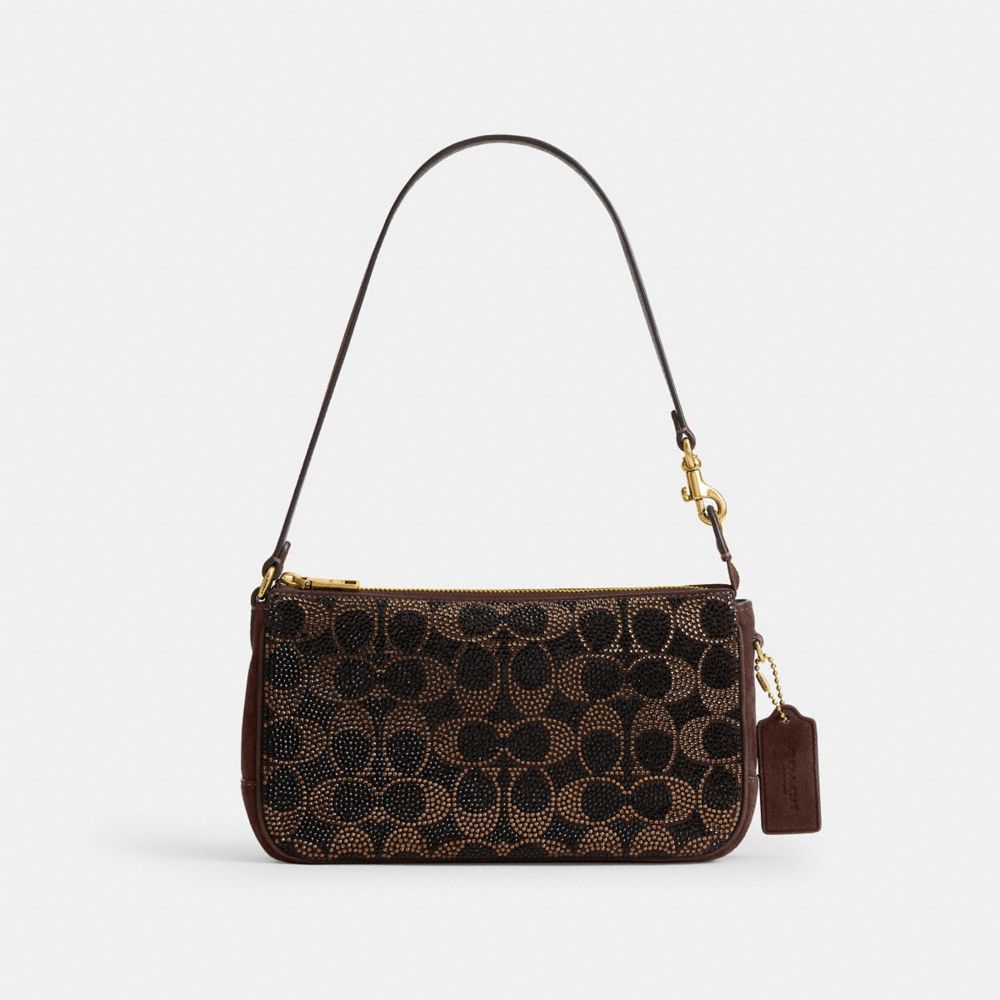 COACH®, プラザ バッグ・クリスタル シグネチャー, ショルダーバッグ,ﾌﾞﾗｽ/ﾀﾞｰｸ ﾁｮｺﾚｰﾄ,Front View