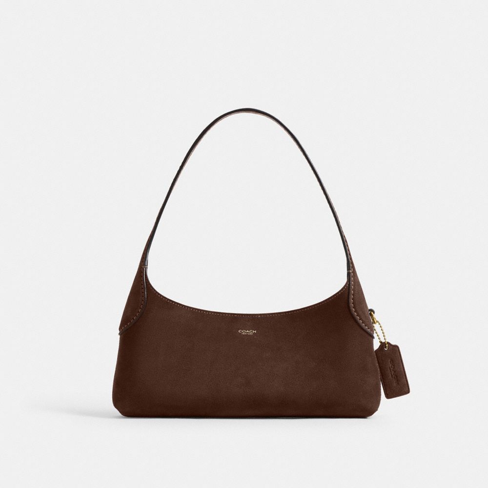 COACH®,Brooklyn Shoulder Bag 26,Cotton,Suede,Hobo,Brass,Casual,Brown,Front View