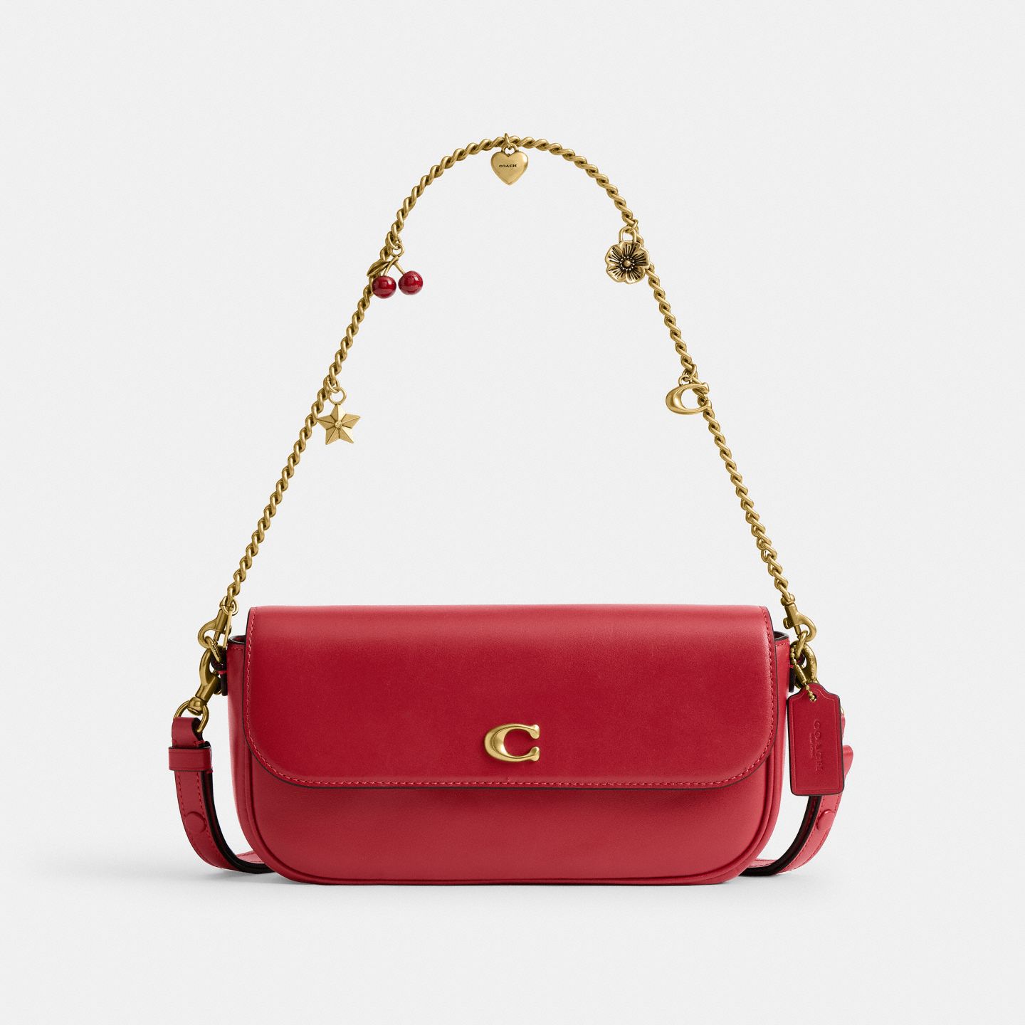 Женская сумка Coach Brook Flap Chain Bag With Charm Chain Strap, цвет: Латунный / Маковый — фото 1