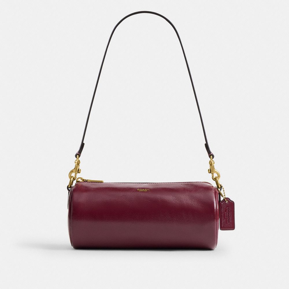 COACH®,Barrel Bag,Leather,Barrel Bag,Adjustable,Sustainable,Gold Metal,Casual,Maroon,Front View