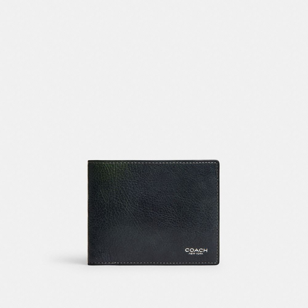 COACH®,Portefeuille 3-en-1,pebbled_leather,Bleu marine/Vert,Front View
