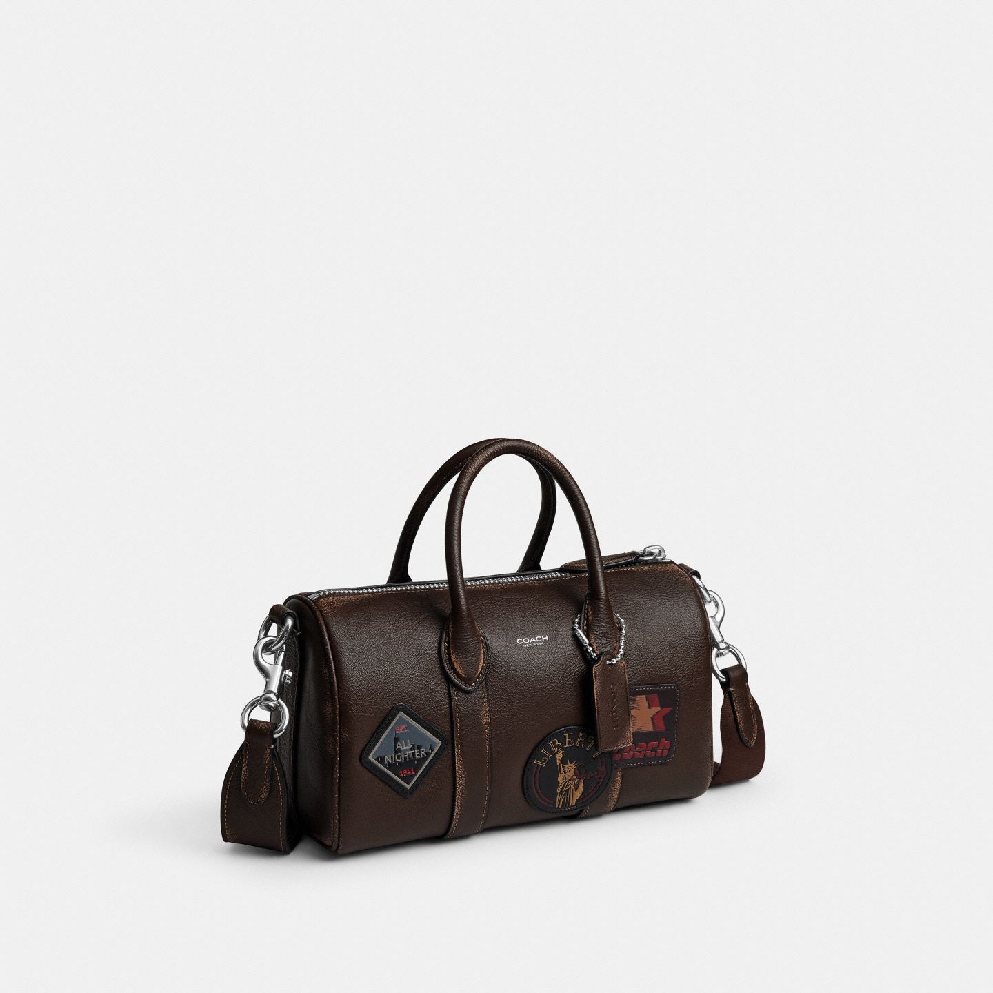 Мужская сумка Coach Compass Bag 25 In Loved Leather With Stickers, цвет: Кленовый — фото 2