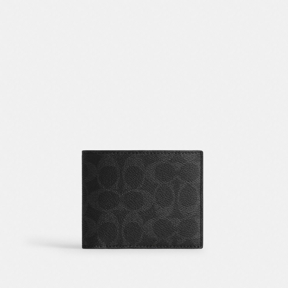 COACH®,3-In-1 Wallet In Signature UpcraftedLeather,Faux Leather,Mesh,Leather,Synthetic,Bi Fold,Sustainable,Casual,Father's Da,Black,Front View