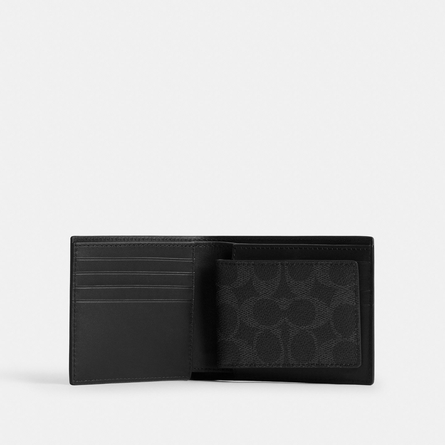 Мужской кошелёк Coach 3-In-1 Wallet In Signature UpcraftedLeather, цвет: Чёрный — фото 2