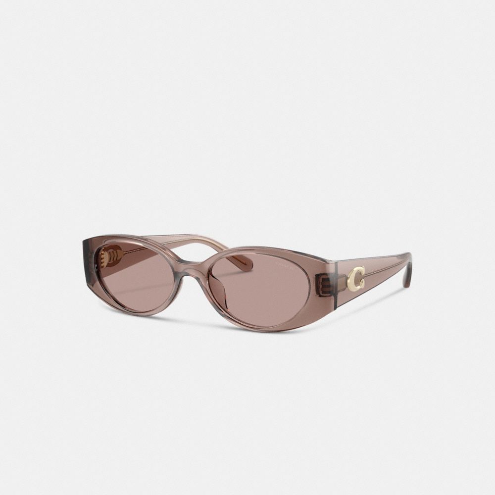 COACH®,Maxi Sculpted C Narrow Round Sunglasses,Round,Acetate,Logo,Integrated Nose Pads,Gold Metal,Casual,,Front View