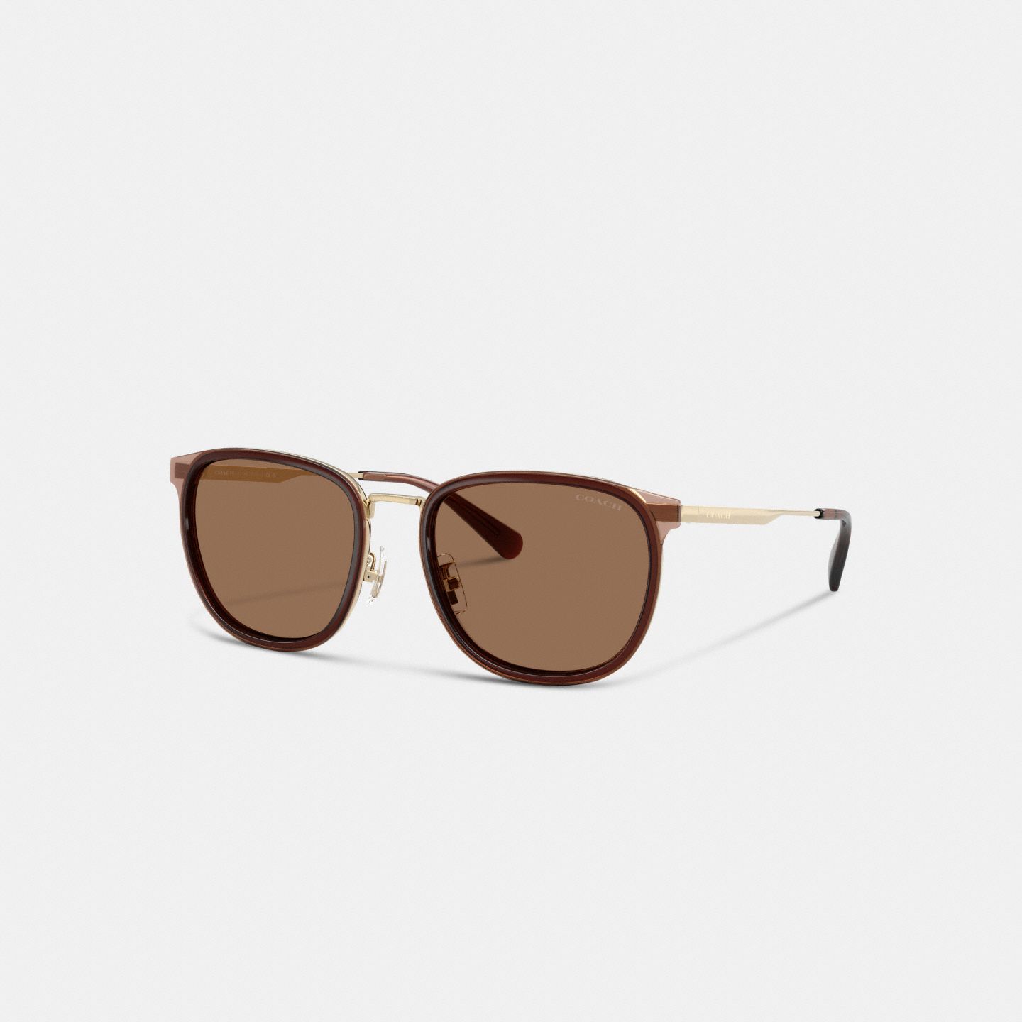Мужские солнцезащитные очки Coach Metal Square Sunglasses, цвет: Атласный золотой / Коричневый — фото 1