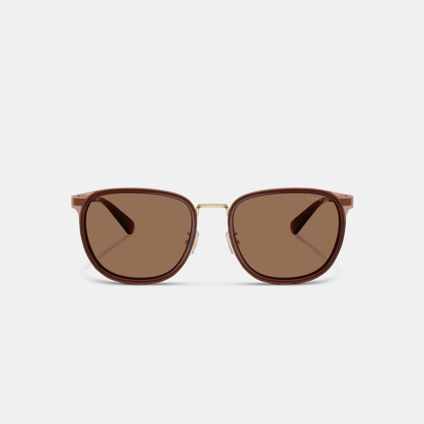 Мужские солнцезащитные очки Coach Metal Square Sunglasses, цвет: Атласный золотой / Коричневый — фото 2