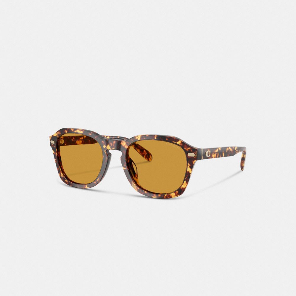 COACH®,C Hardware Round Sunglasses,Round,Acetate,Tortoise,Logo,Interchangeable Lenses,Gold Metal,Casual,Mustard,Front View