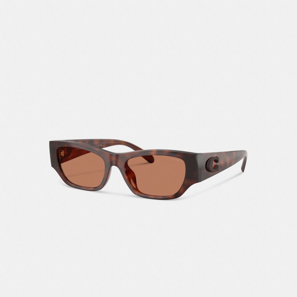 COACH®,Beveled C Narrow Cat Eye Sunglasses,Cat Eye,Acetate,Logo,Casual,Brown,Front View