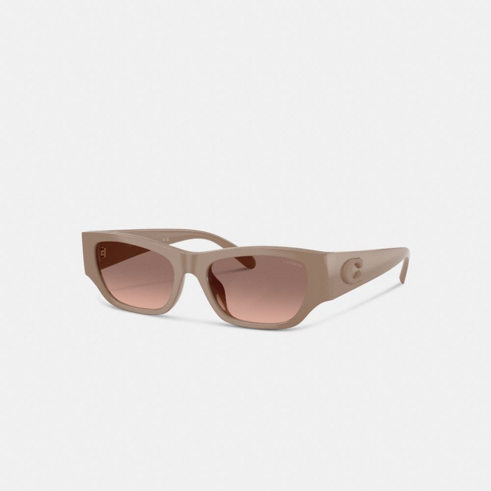 COACH®,Beveled C Narrow Cat Eye Sunglasses,Cat Eye,Acetate,Logo,Casual,Brown,Front View