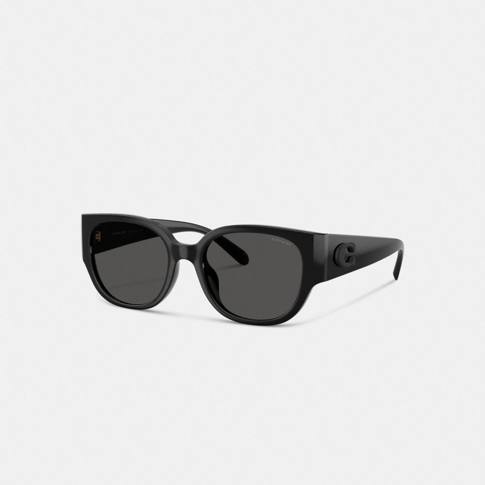 COACH®,Beveled C Square Sunglasses,Square,Plastic,Metal,Logo,Integrated Nose Pads,Casual,Black,Front View