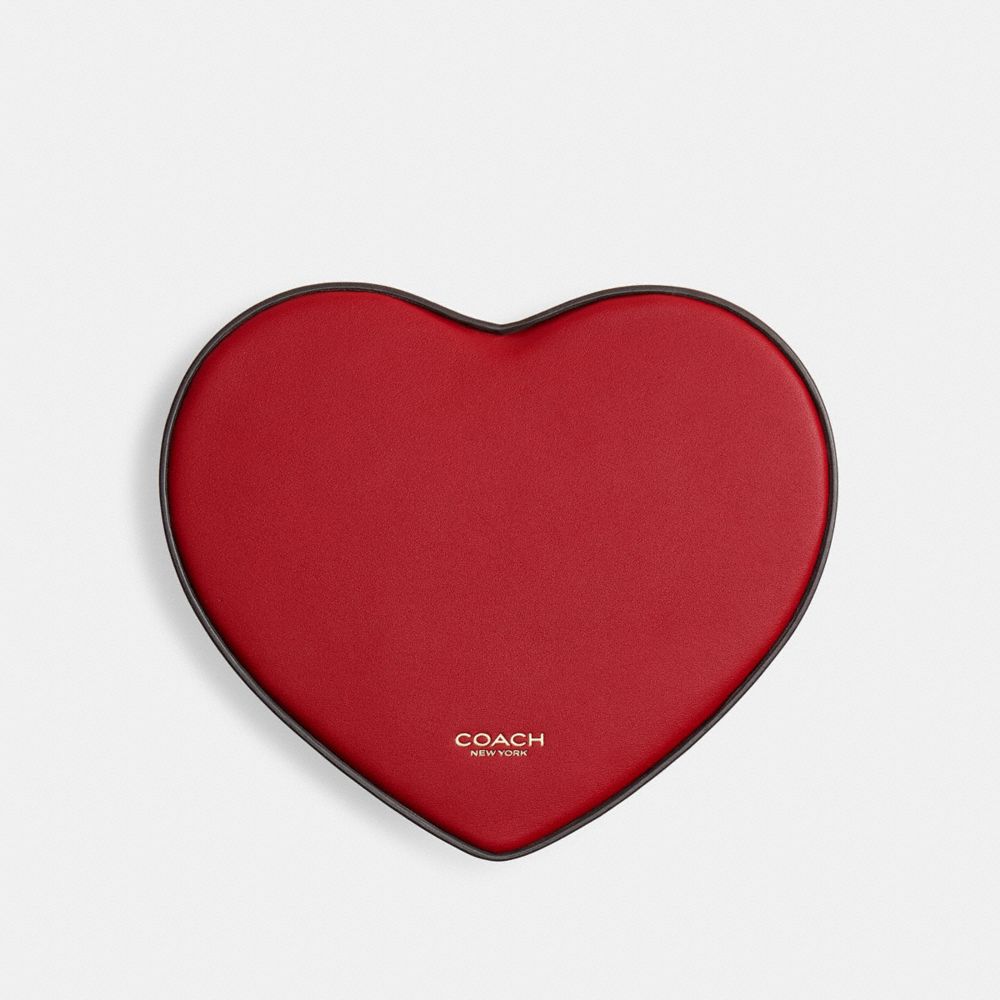 COACH®,Large Heart Nesting Box,Wood,Bamboo,Marble,Lacquer,Metal Material,Fabric Material,Logo,Stackable,Red,Front View