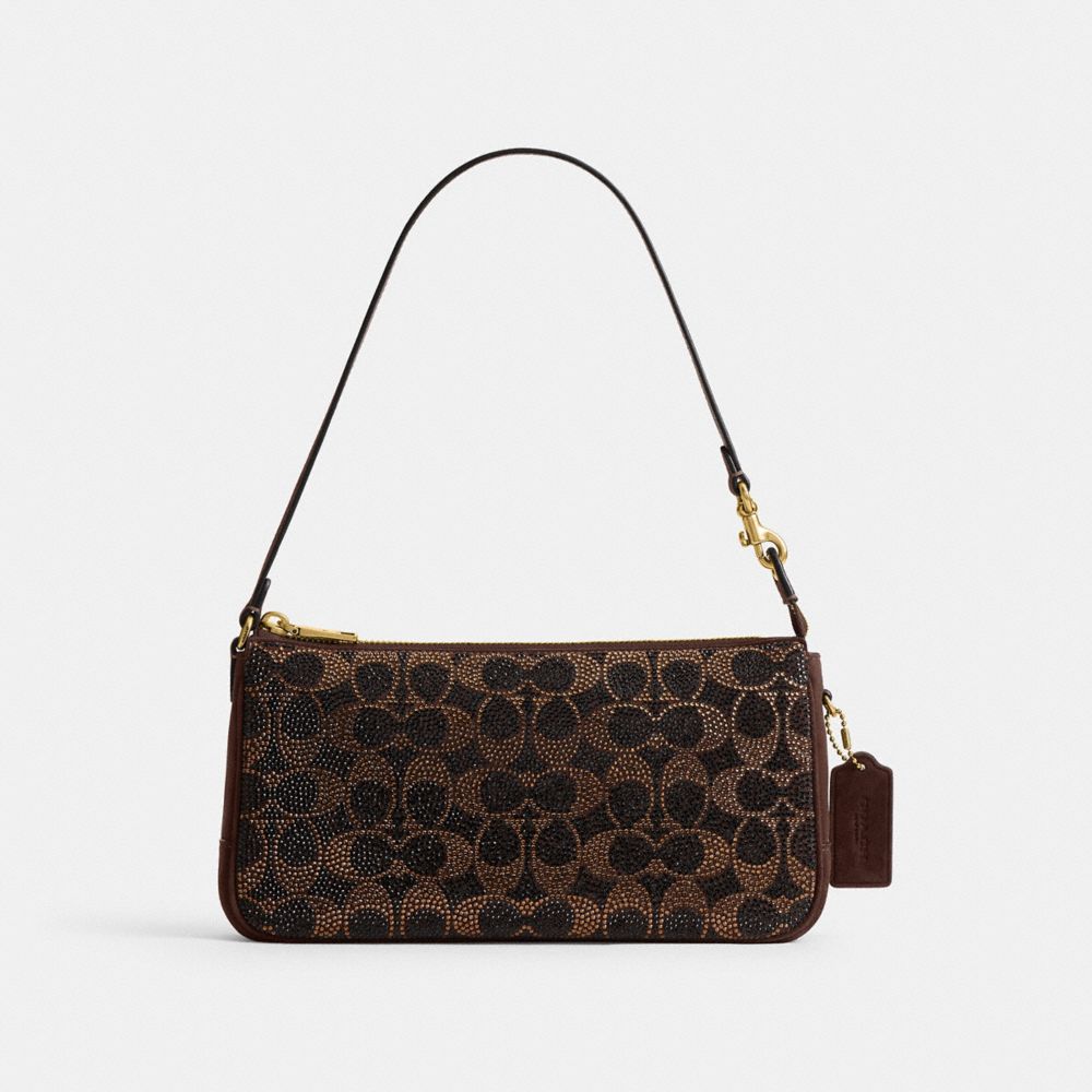 COACH®,Plaza Bag 25 With Crystal Signature,Brown,Front View