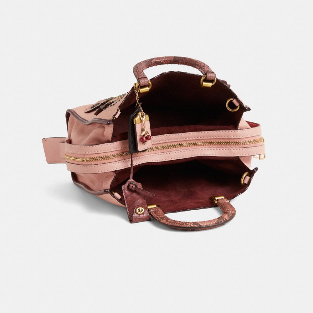 COACH®,Upcrafted Rogue Bag With Snakeskin Tea Rose Rivets,Pink,Inside View,Top View