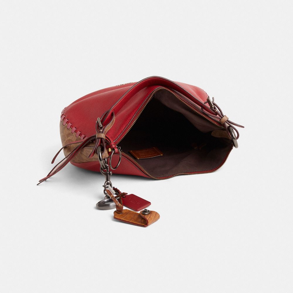 COACH®,Upcrafted Sutton Hobo With Signature Canvas Blocking,Red,Inside View,Top View