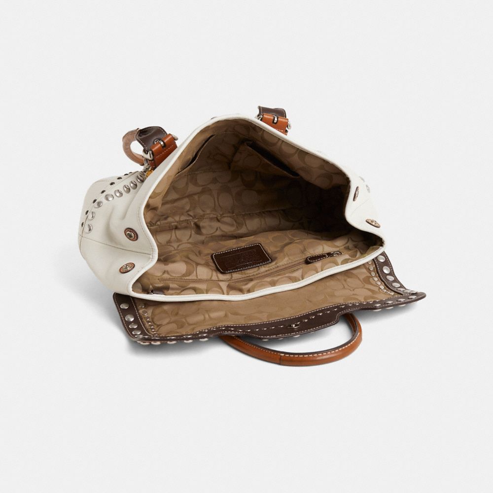 COACH®,Upcrafted Vintage Soho Leather Flap Satchel,White,Inside View,Top View