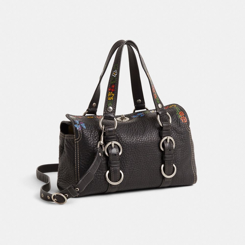 COACH®,Upcrafted Chelsea Leather Satchel,Black,Angle View