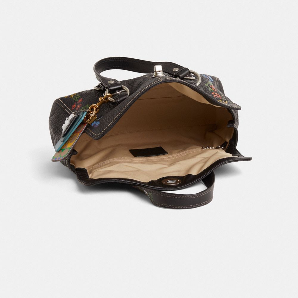 COACH®,Upcrafted Chelsea Leather Satchel,Black,Inside View,Top View