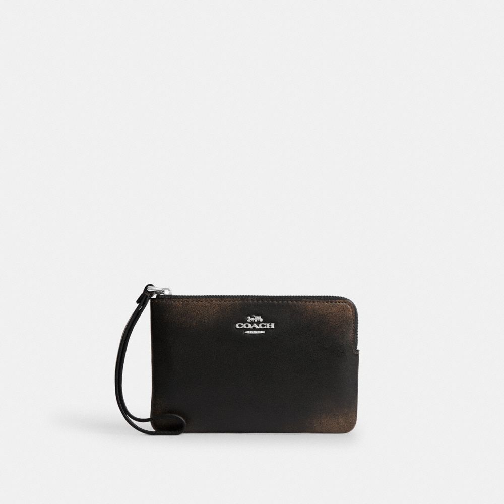 COACH®,Corner Zip Wristlet In Loved Leather,,Front View